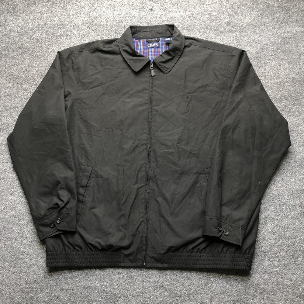 Chaps Jacket Mens 2XLT Big Tall Black Canvas Windbreaker Full Zip Lined Classic